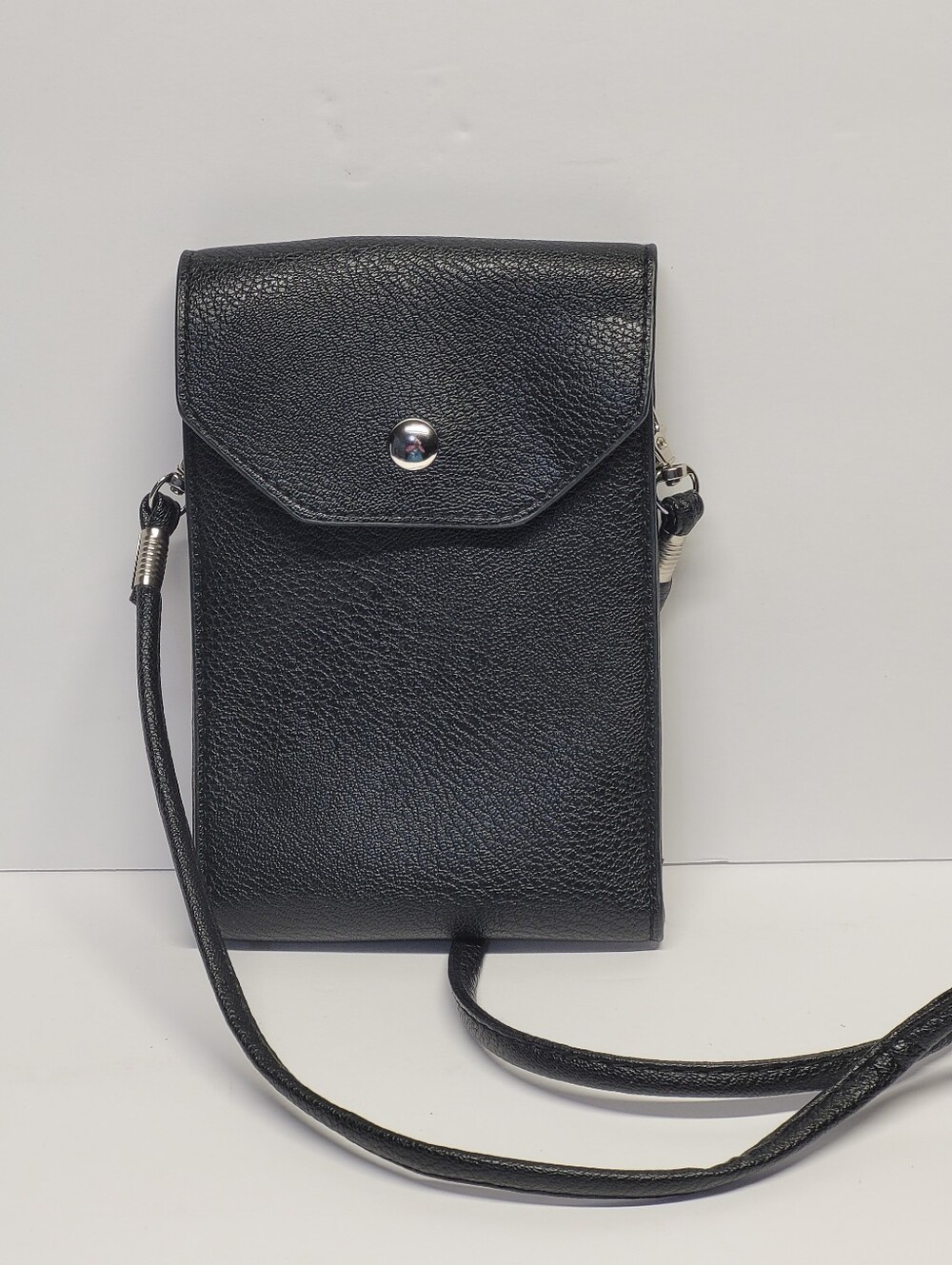 Black Faux Leather Crossbody Phone Bag - Men